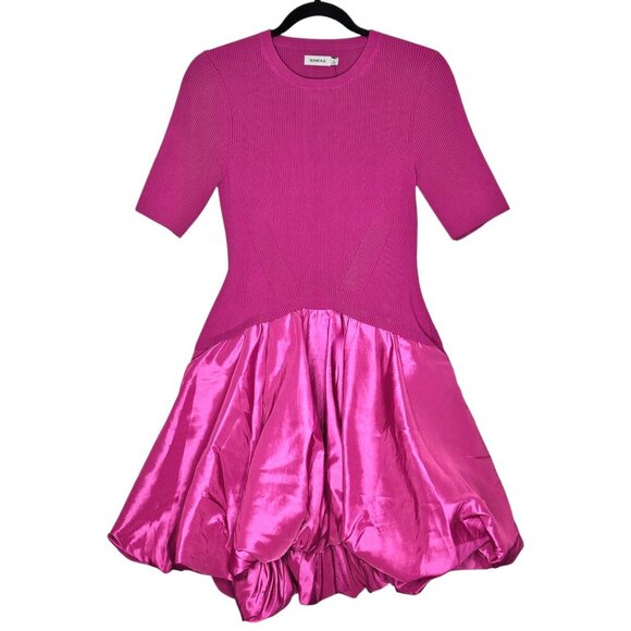Jonathan Simkhai Kenny Magenta Pink Bubble Hem Knit‎ Taffeta Mini Dress Size M - Picture 4 of 12